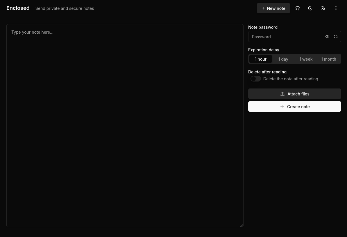 Screenshot of Enclosed, web app for encrypted expiring notes