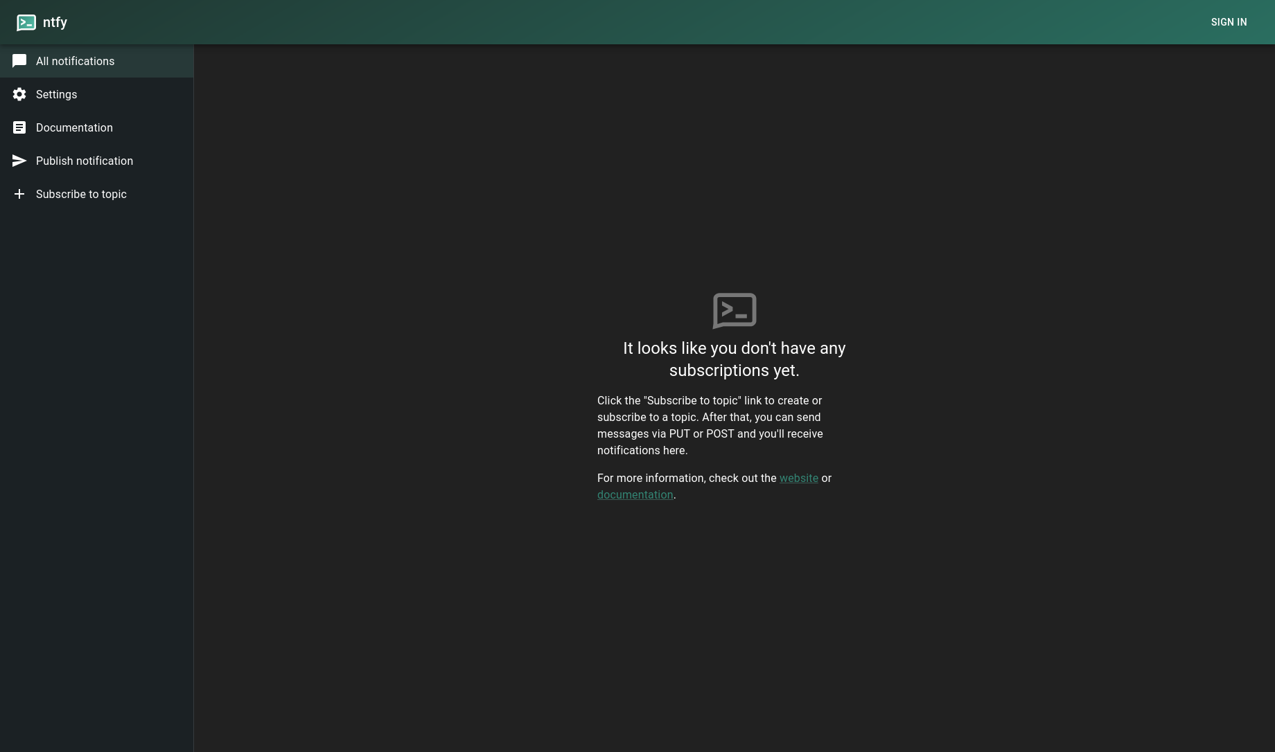 Screenshot of NTFY, notification server