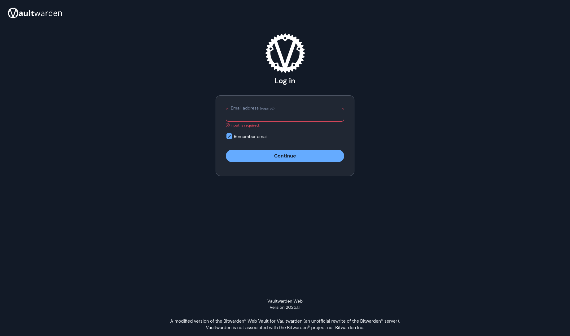 Screenshot of Vaultwarden, bitwarden-compatible password manager